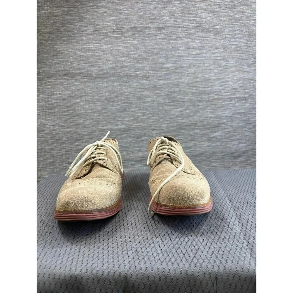 Cole Haan Shoes Mens Size 11M Beige Suede Wingtip Brogue Oxford Dress LunarGrand